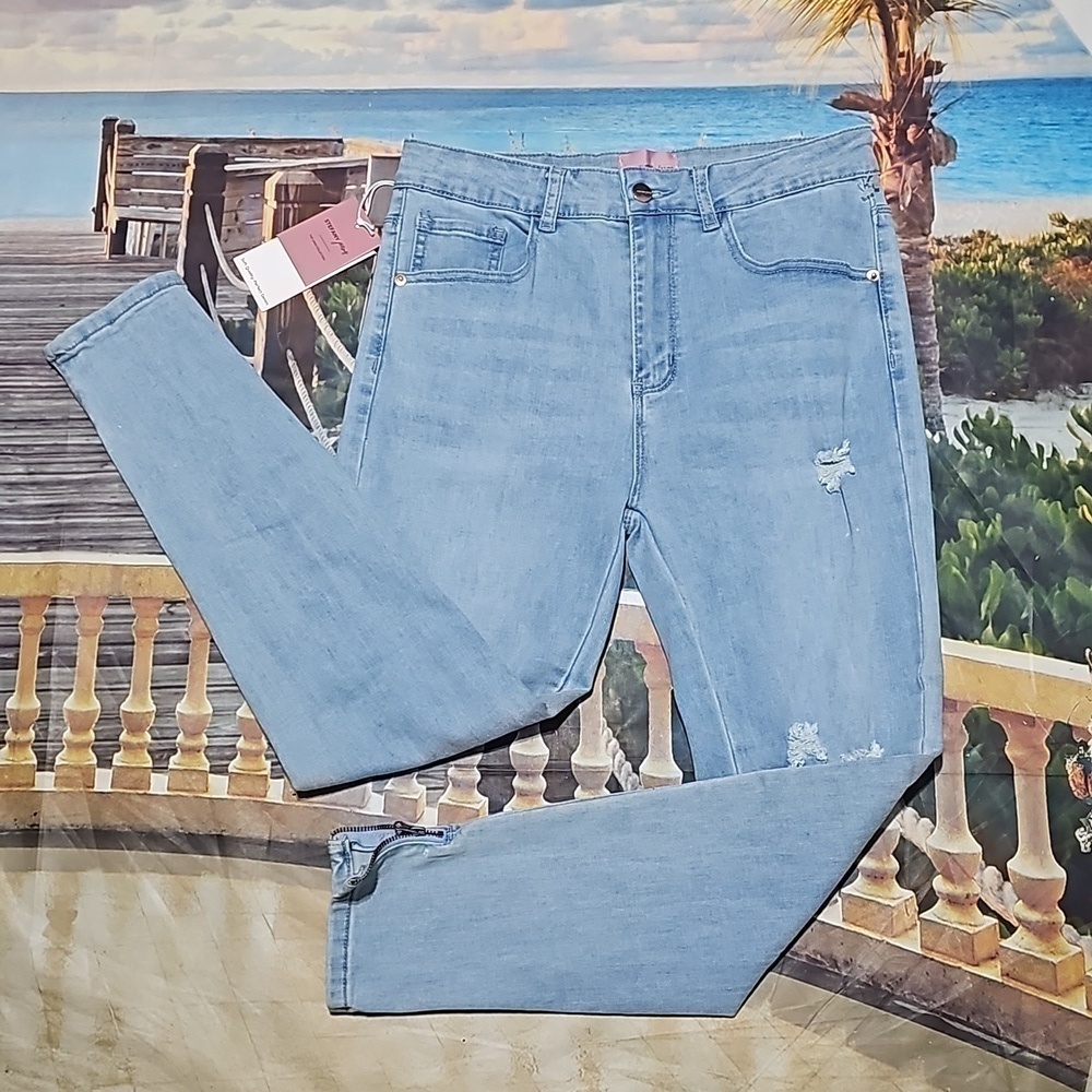 Stefany Jeans Distressed High-Rise Skinny Zippered Ankle Jeans Size 11/12 NEW‎